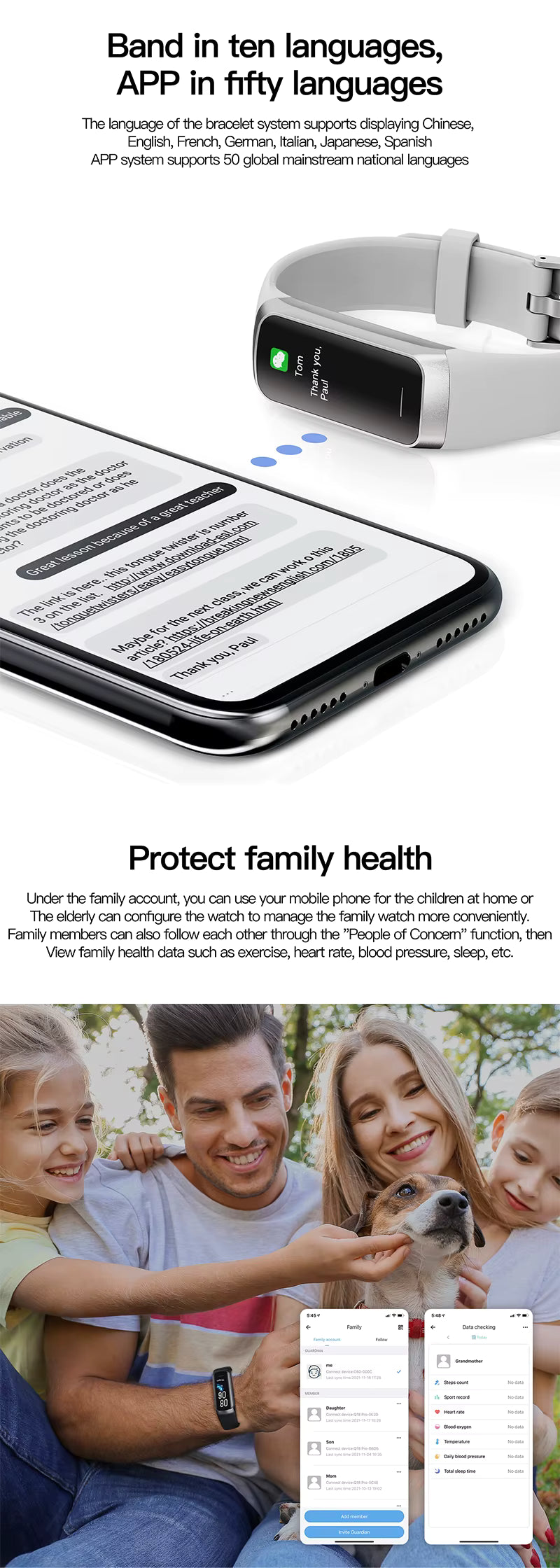 Smart Bracelet, Fitness Tracker Watch, Step Tracker, 24/7 Heart Rate Activity Tracker, Blood Oxygen, Blood Pressure,