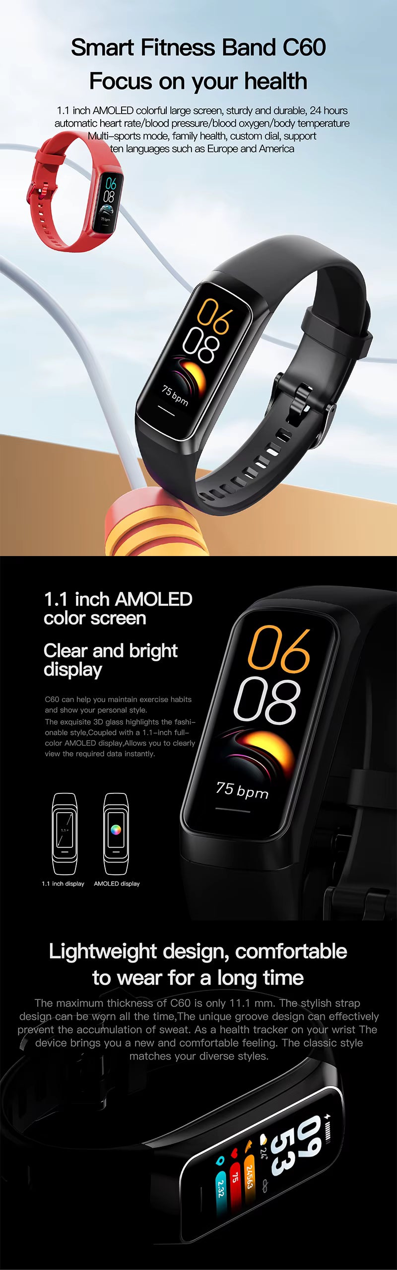 Smart Bracelet, Fitness Tracker Watch, Step Tracker, 24/7 Heart Rate Activity Tracker, Blood Oxygen, Blood Pressure,